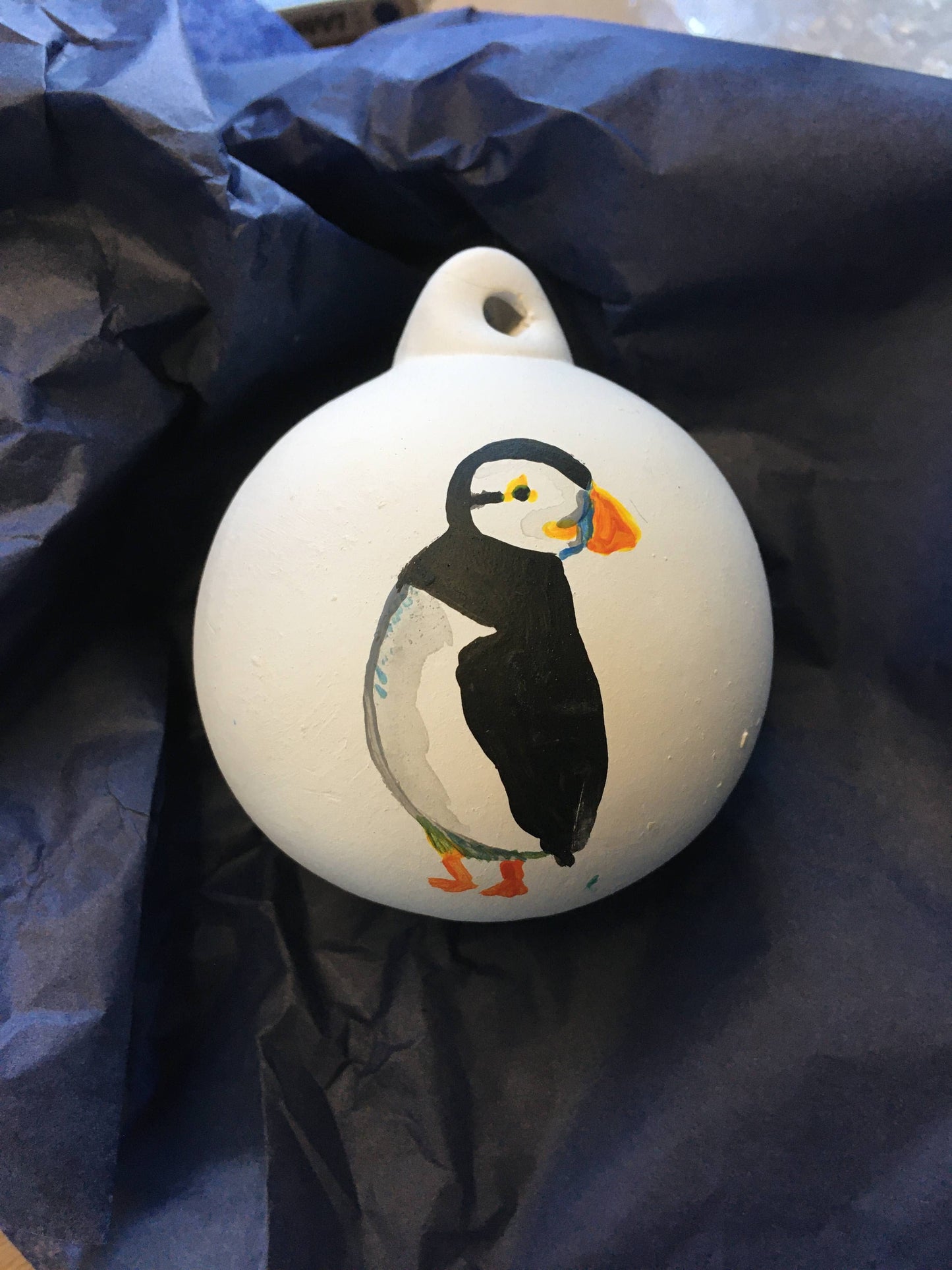And Hope Designs Puffin ceramic Christmas baubles