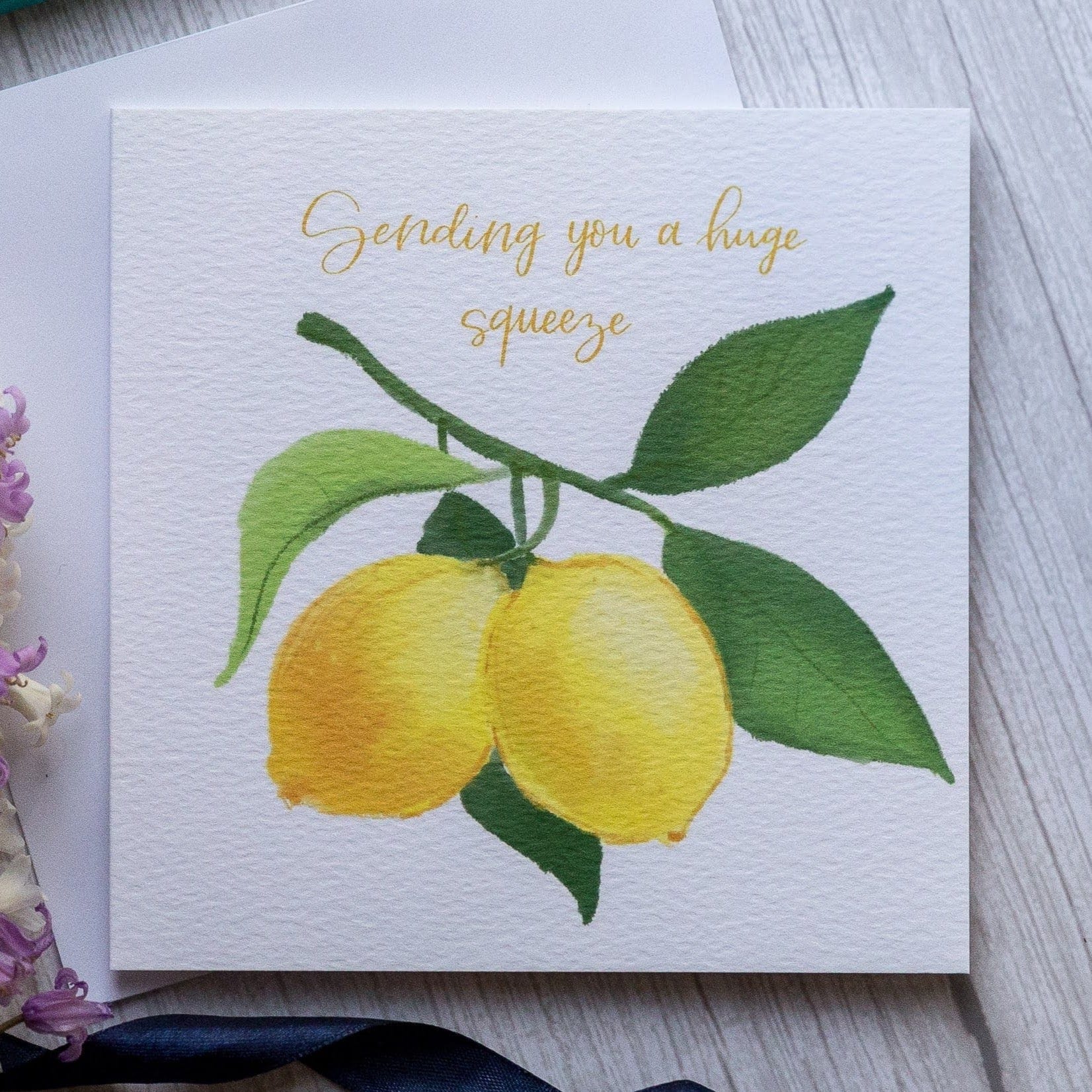 And Hope Designs Cards “Sending you a huge squeeze” lemon greeting card