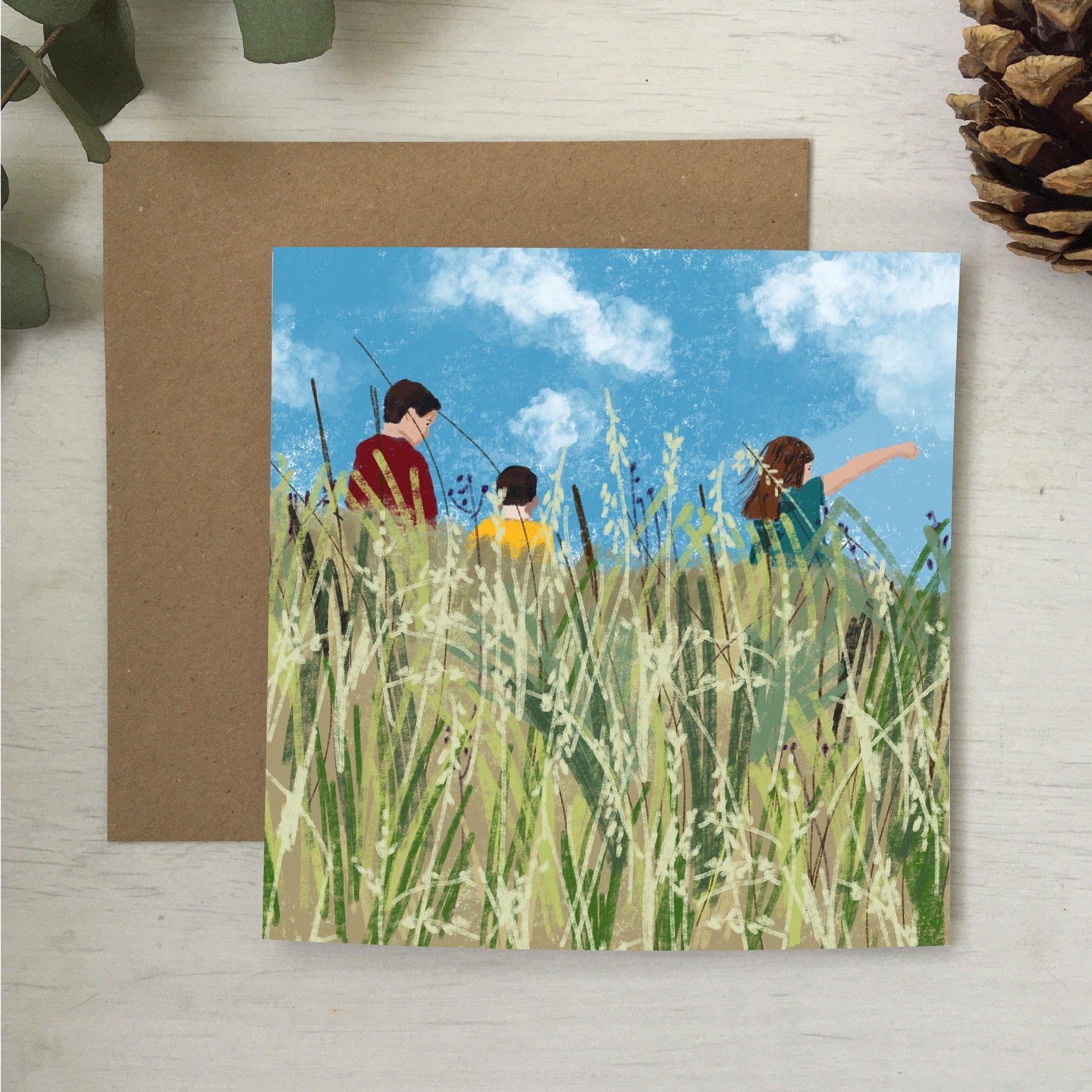 summer playing illustrated blank greeting card