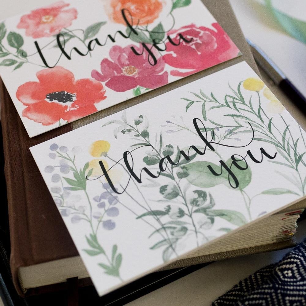 Thank you cards hand lettered and watercolour florals