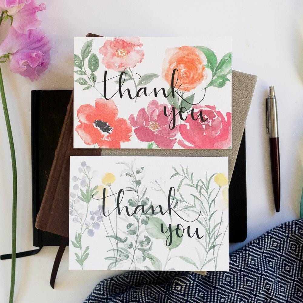 Set of botanical and floral thank you cards