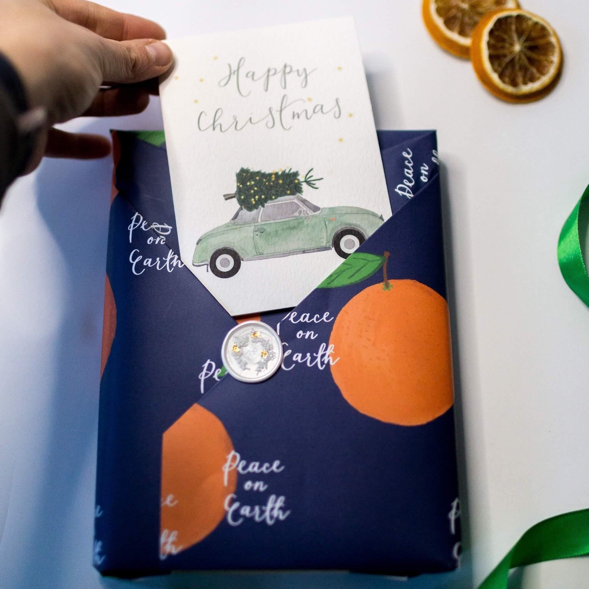 Christian christmas wrapping paper - oranges & Peace on Earth And Hope Designs Wrapping Paper