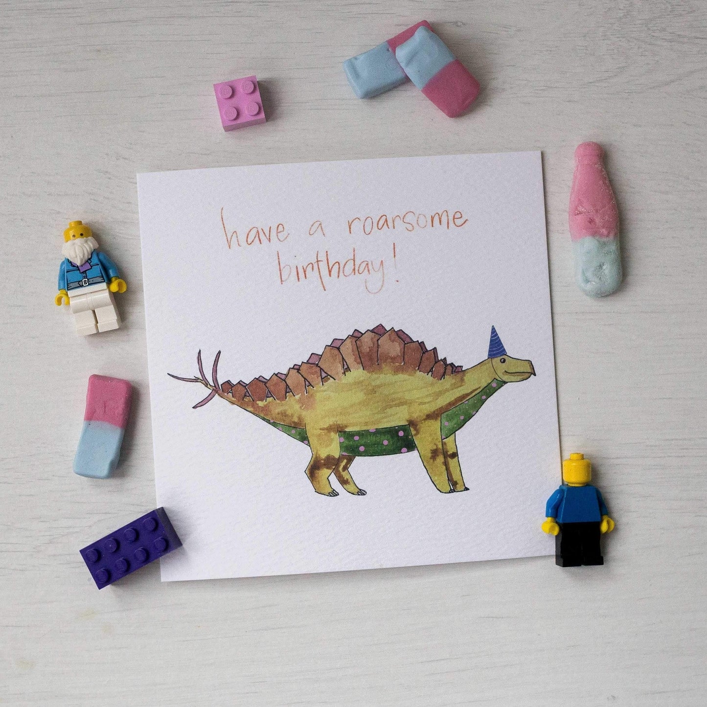 Funny pun stegosaurus dinosaur birthday card And Hope Designs Cards