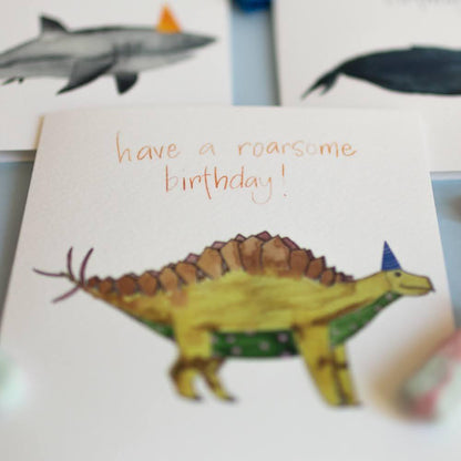 Funny pun stegosaurus dinosaur birthday card And Hope Designs Cards