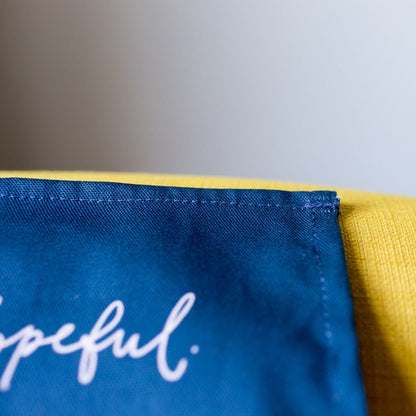 Identity in Christ hand-lettered tea towel - pink on blue And Hope Designs Kitchen Towels