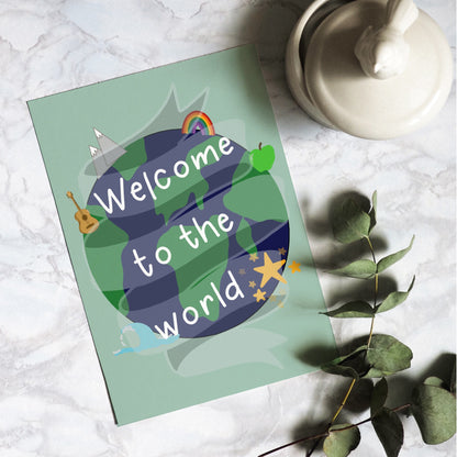 New baby card - sage green Welcome to the world And Hope Designs Cards