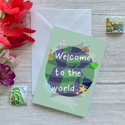 New baby card - sage green Welcome to the world And Hope Designs Cards