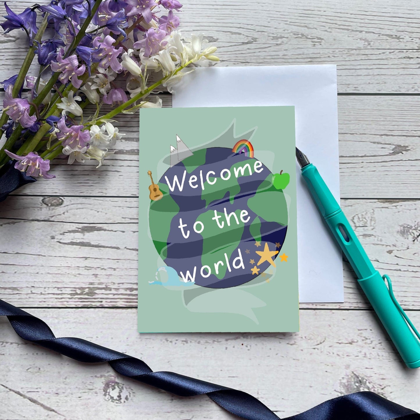 New baby card - sage green Welcome to the world And Hope Designs Cards