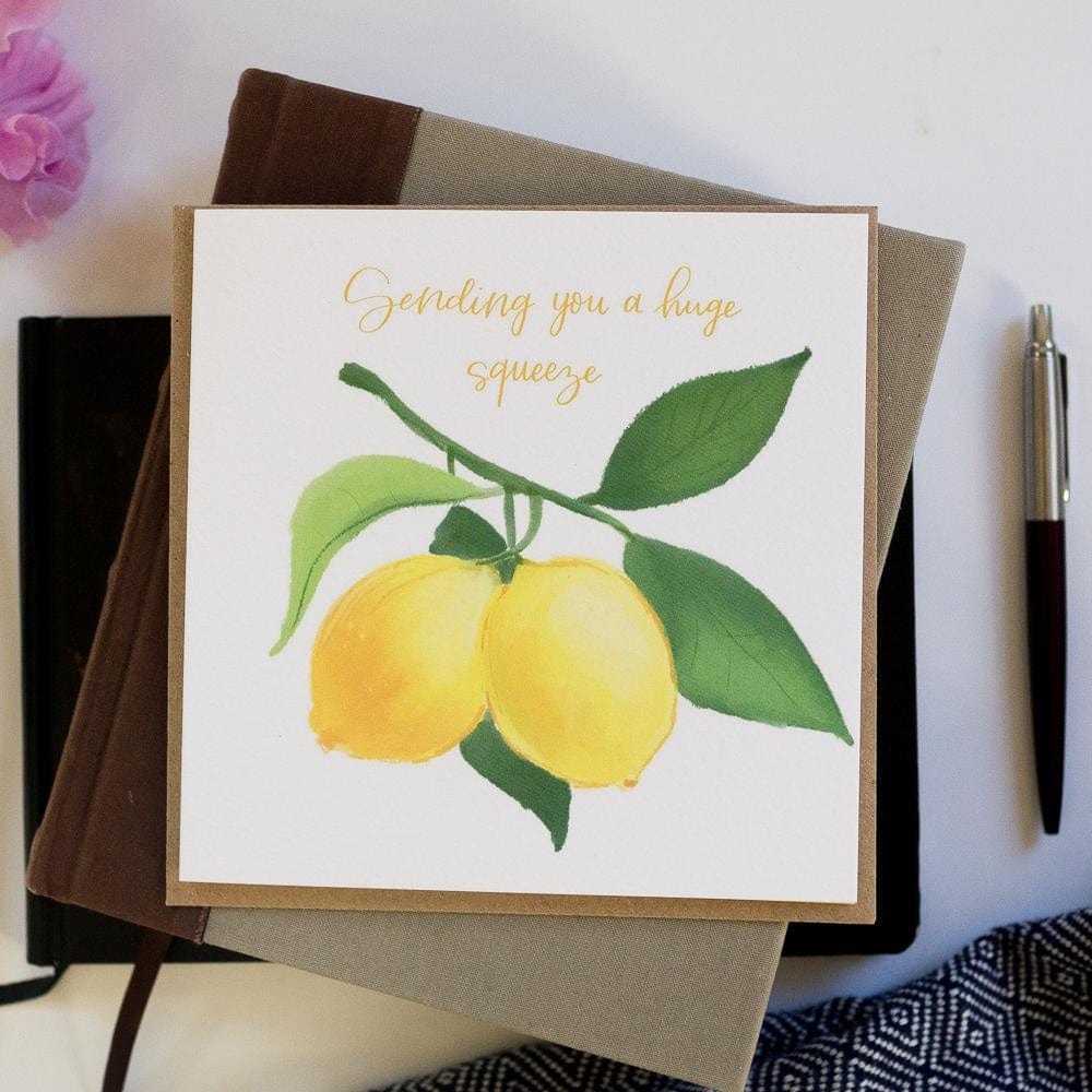“Sending you a huge squeeze” lemon greeting card And Hope Designs Cards